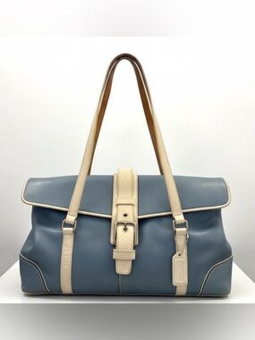 Vintage Coach Hamptons Blue White Trim Leather Flap Y2K Flap Soho Satchel FAIR
